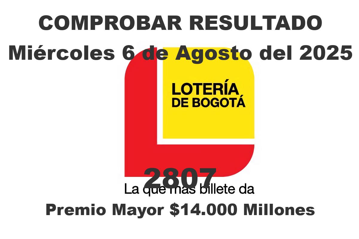 Lotería de Bogotá Miércoles 6 de Agosto del 2025