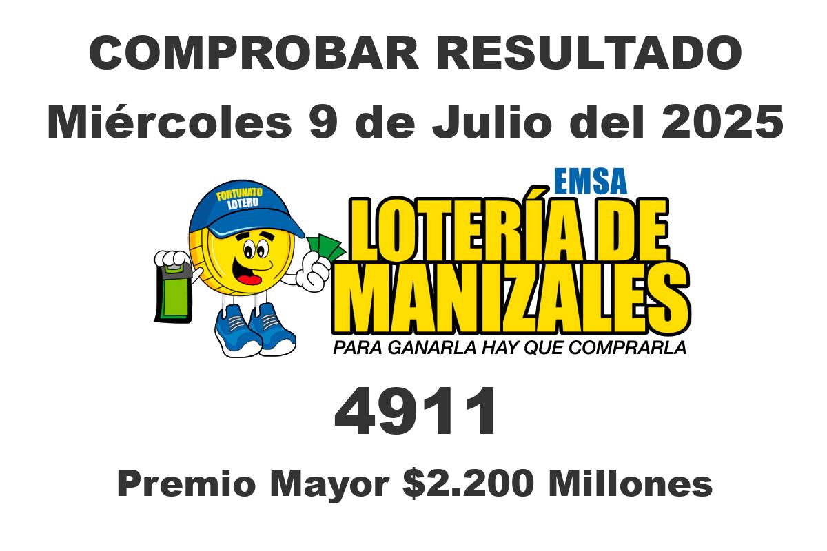 Lotería de Manizales Miércoles 9 de Julio del 2025